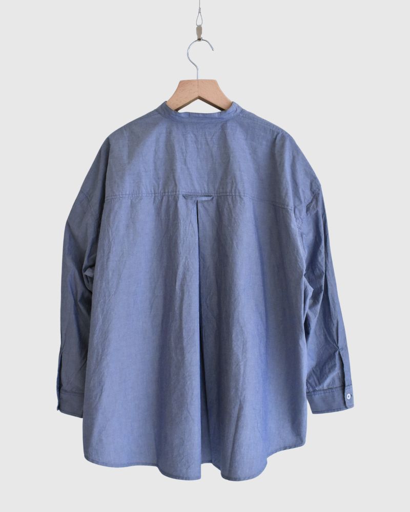 Band Collar Big Shirt in Navy