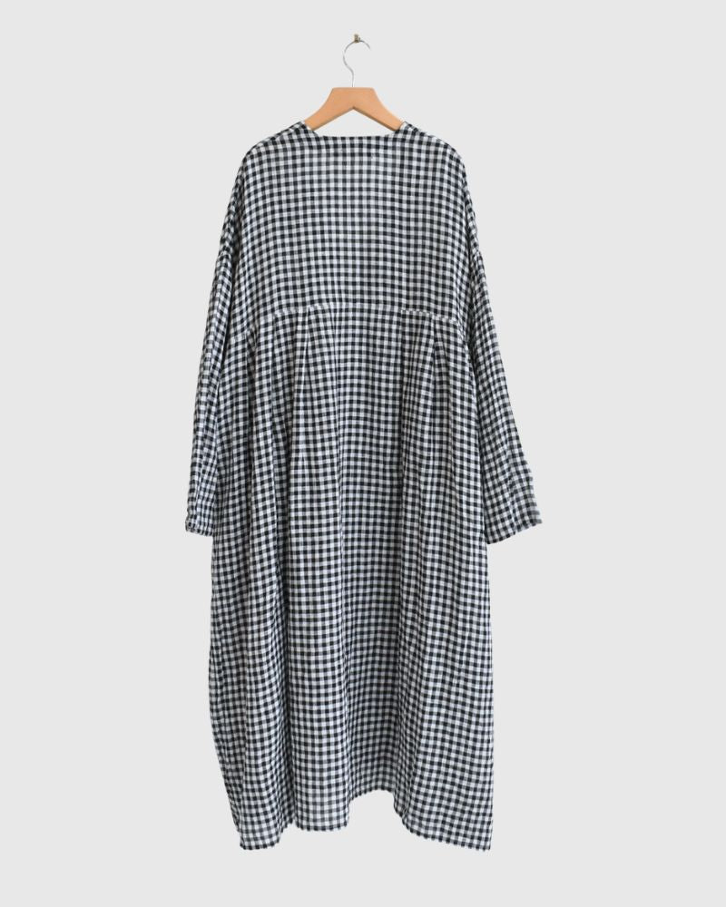 Gingham Check Linen Dress in BlackCheck