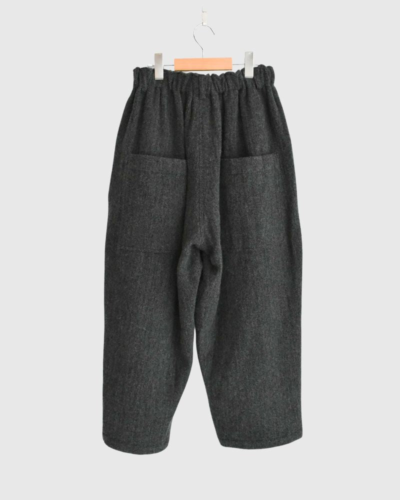 Wool Herringbone Pants in Black