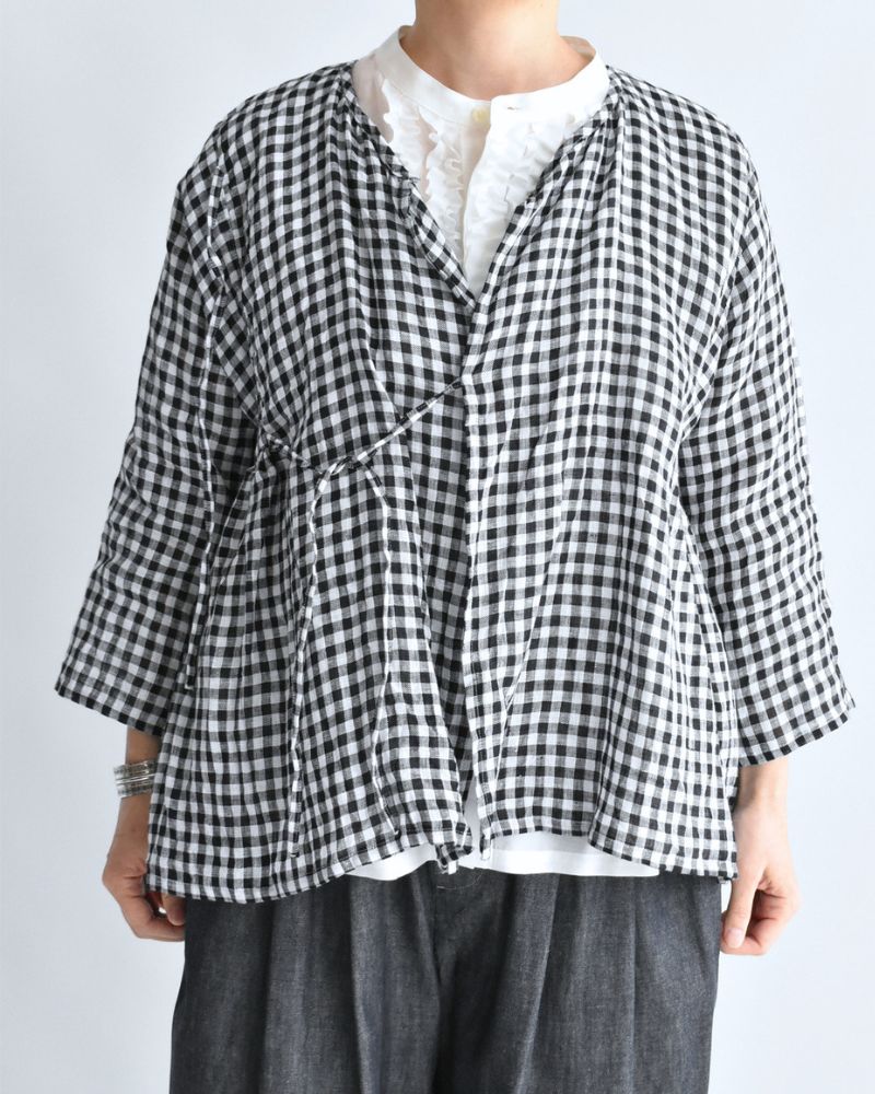 Gingham Check Cache-coeur Blouse in BlackCheck