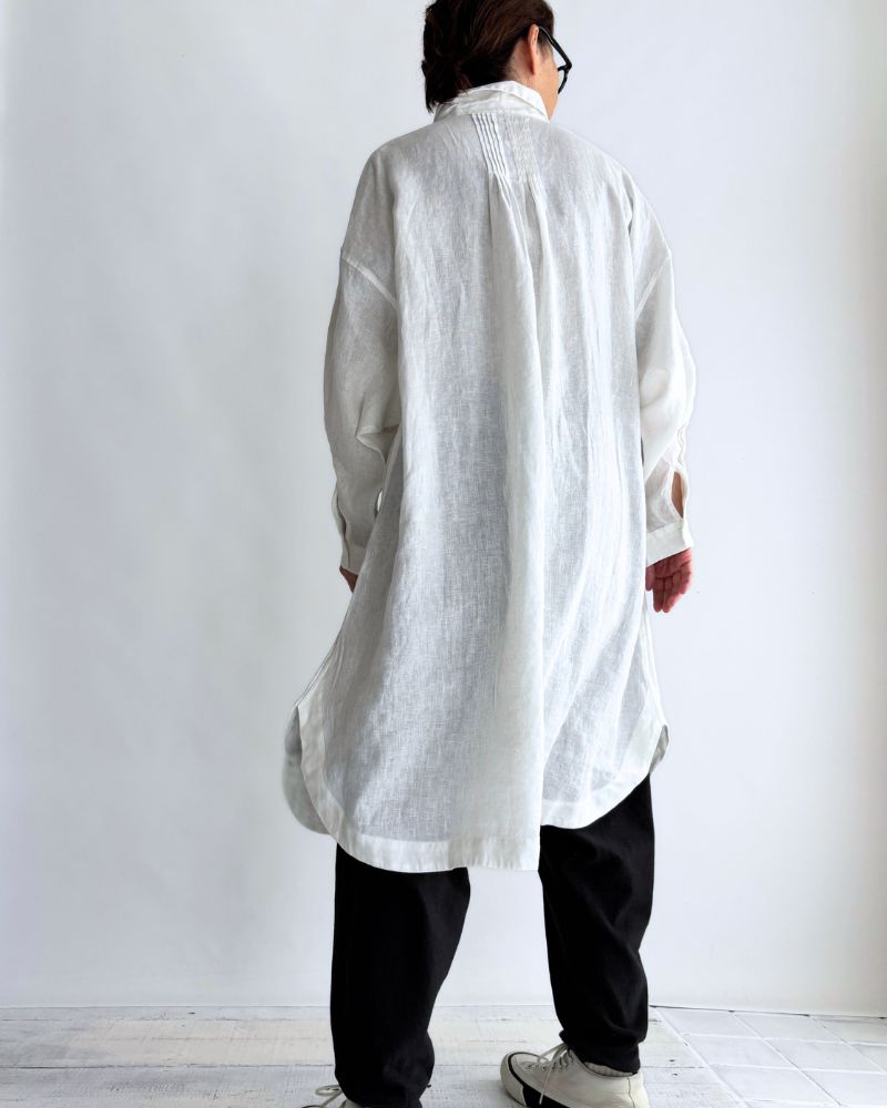 Linen Tuck Shirt Dress in White