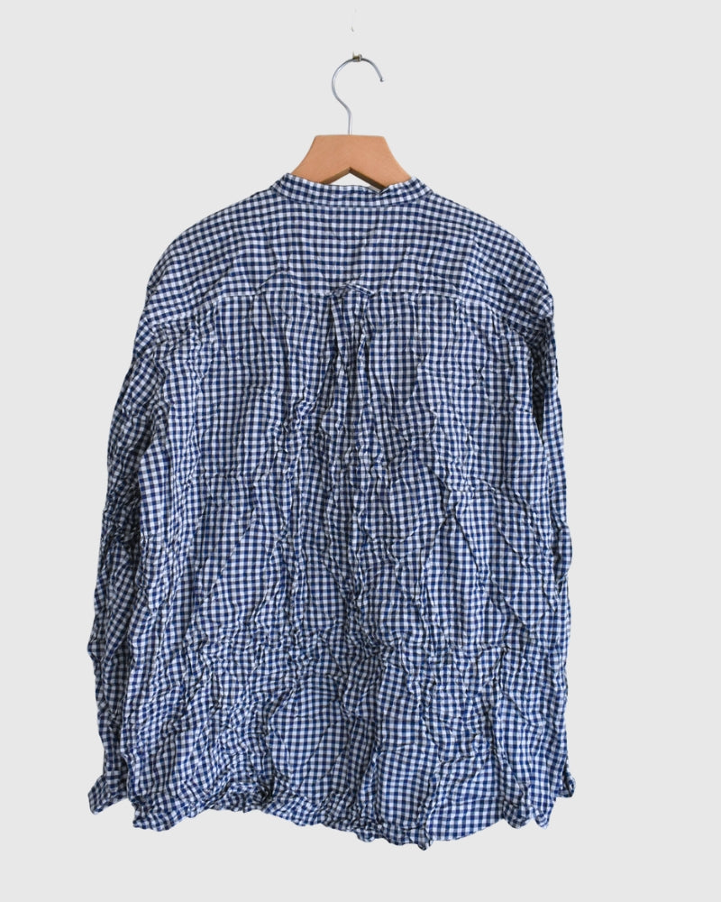 BANDED COLLAR L/SL OVERSIZED SHIRTS in BlueGingham