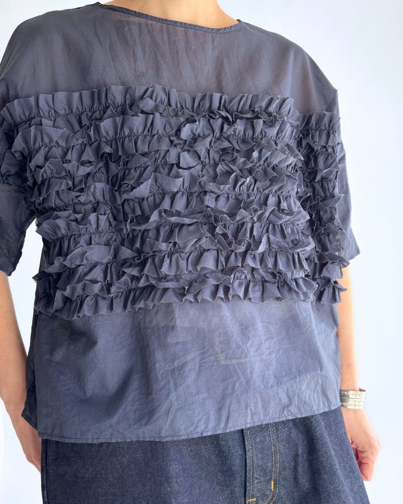 Beside Frill Pullover in Navy
