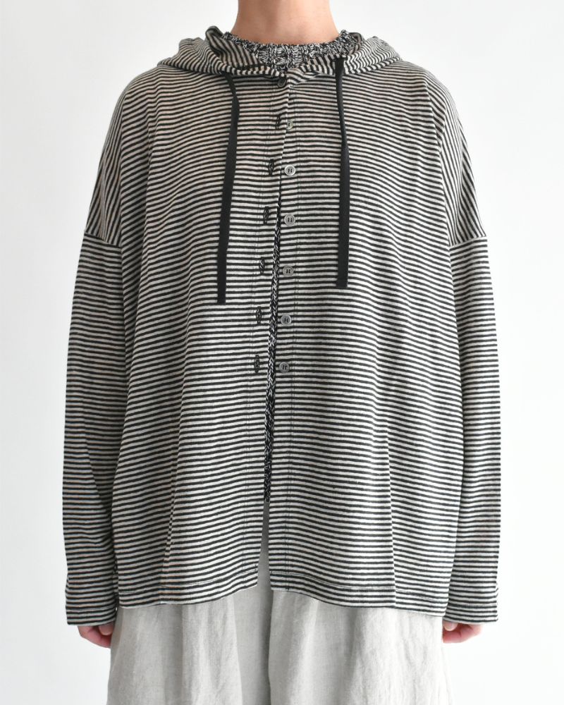 Linen Hooded Cardigan in Natural/Black