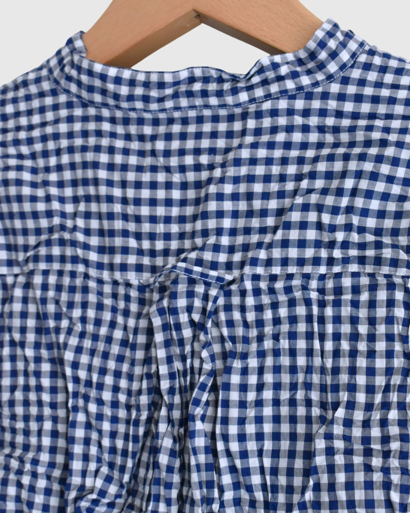 BANDED COLLAR L/SL OVERSIZED SHIRTS in BlueGingham