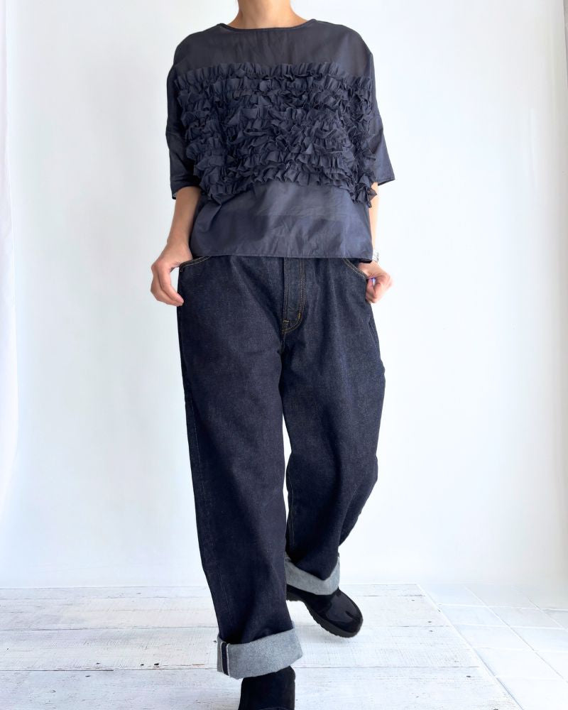 Beside Frill Pullover in Navy