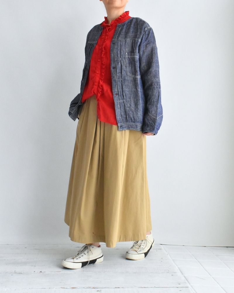 Handwoven Hemp Denim Collarless Jacket in Blue