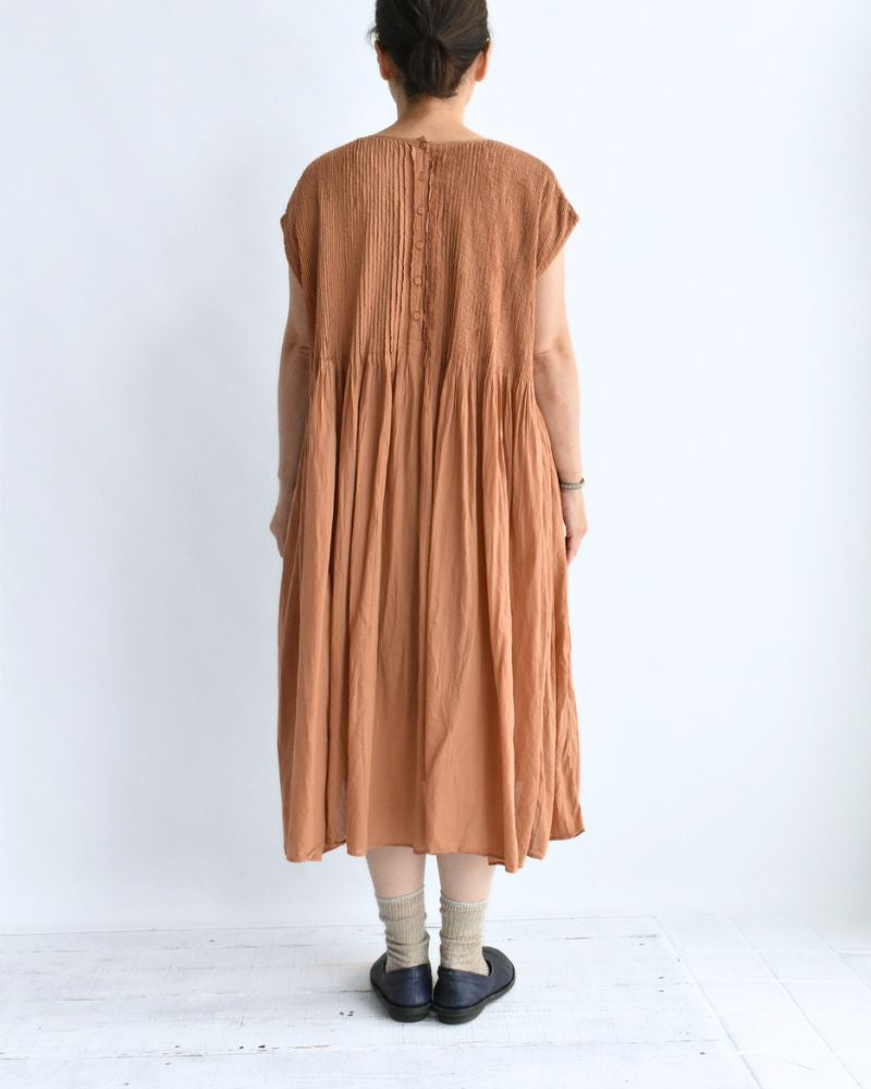 Crew-Neck F/SL Dress with Pintuck in DarkOrange
