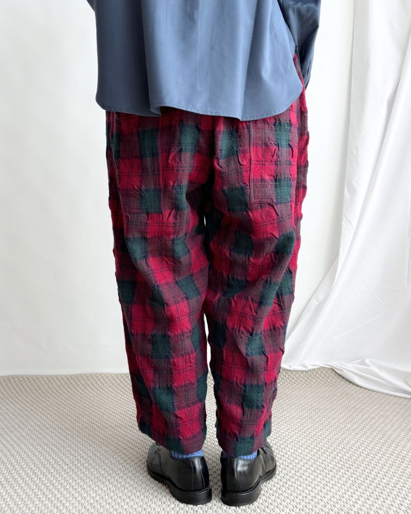 Wool Washer Tartan Pants in Bourdeax