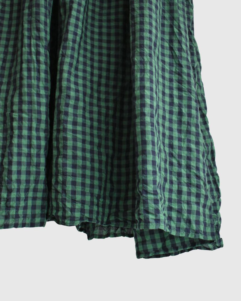 Block Check Sleeveless Gathered Dress in Green