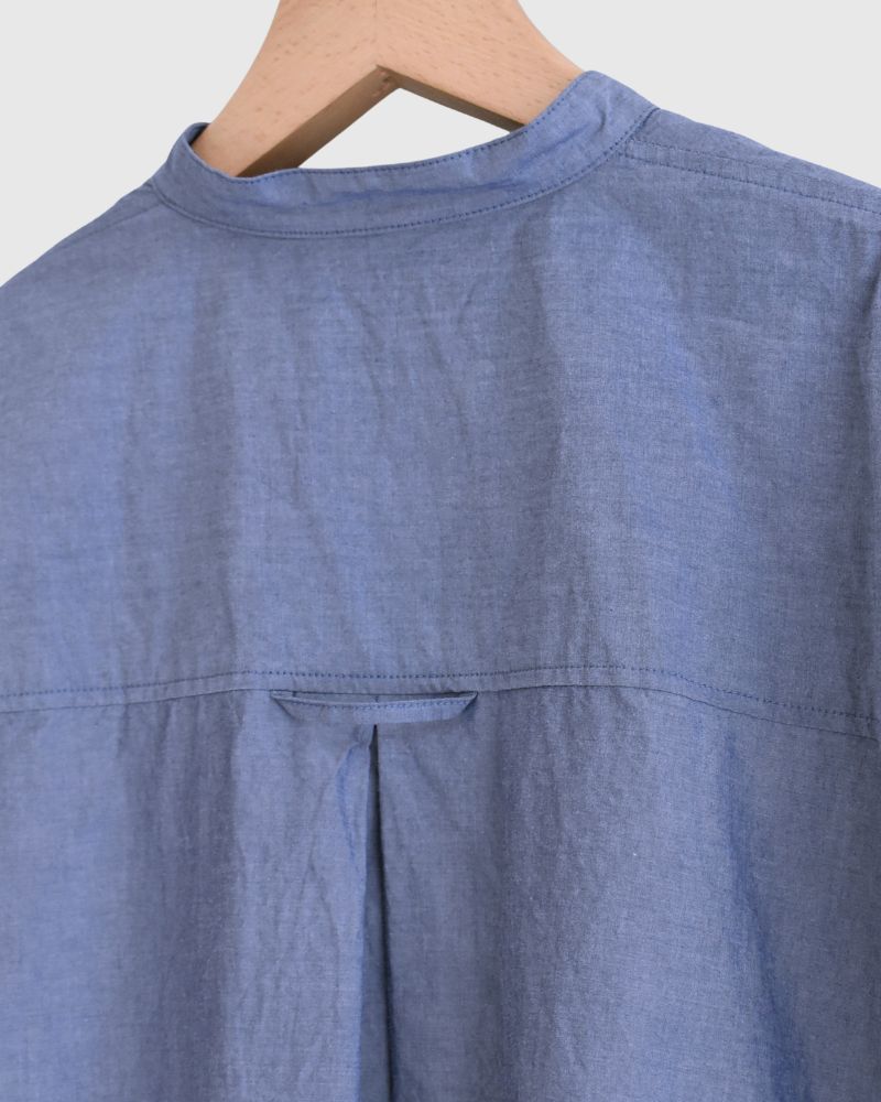 Band Collar Big Shirt in Navy