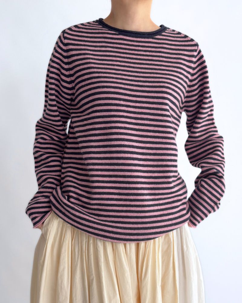 Border knit pullover in Pink/Navy