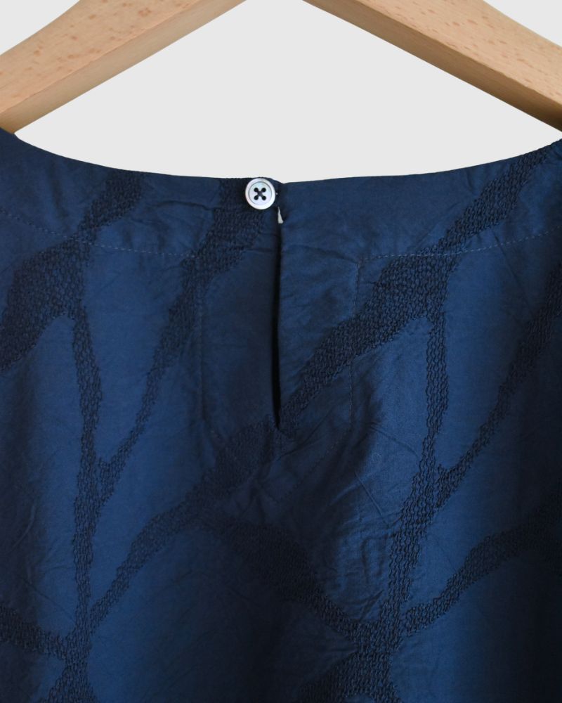 Panel Pullover Blouse (Embroidered) in Navy