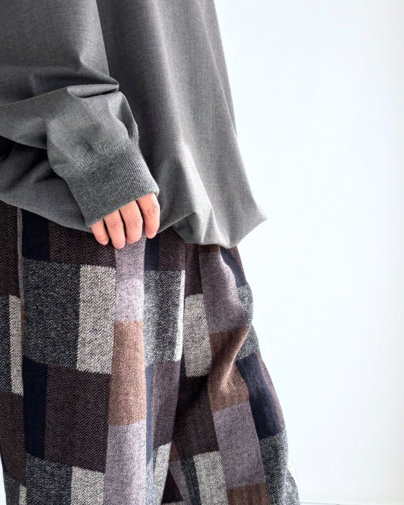 Patchwork Brushed Check Pants in Gray