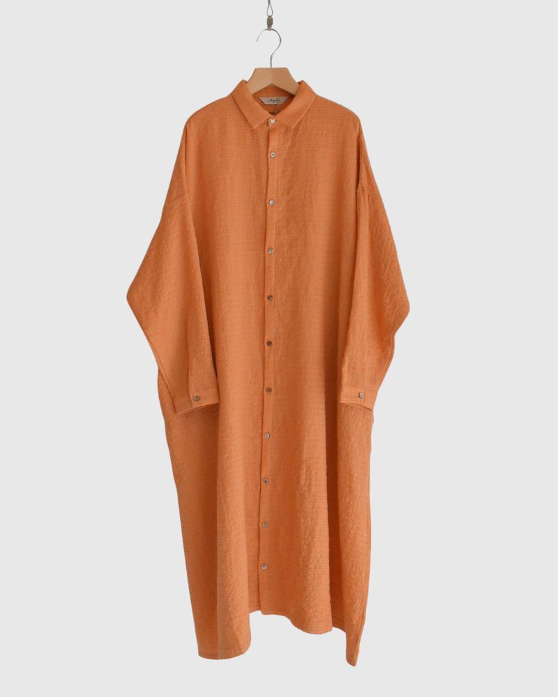 Wool Cotton Gingham Dress in Orange/Mocha