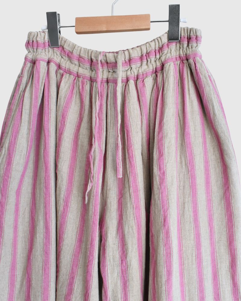 Linen Cotton Stripe Pants in Pink/Natural