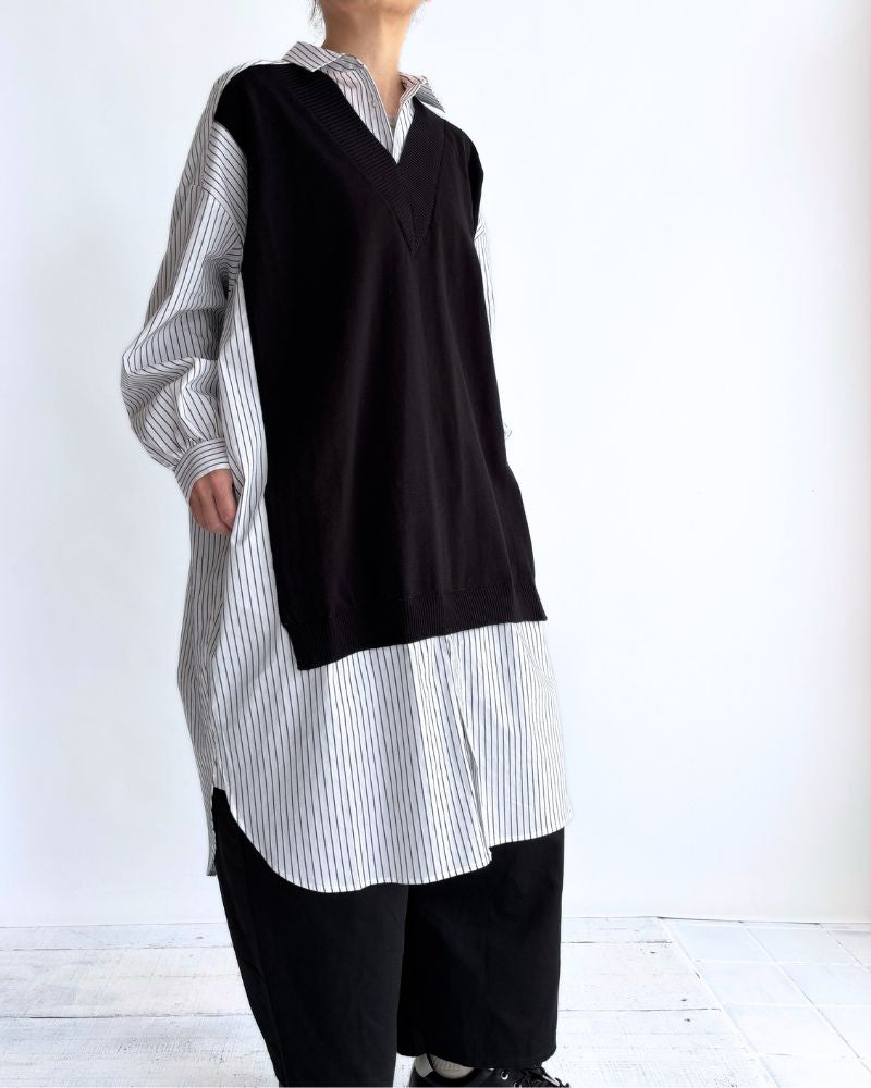 Knit vest layered striped shirt dress 'APOLU' in OffWhite