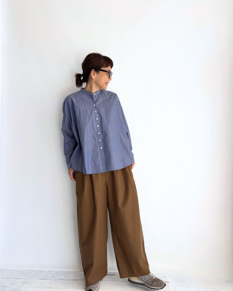 Band Collar Big Shirt in Navy