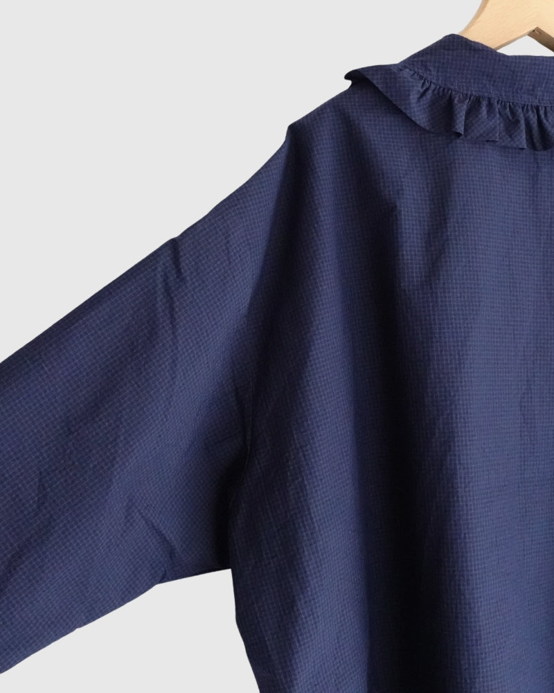 Collar & Front Frill Blouse in Navy