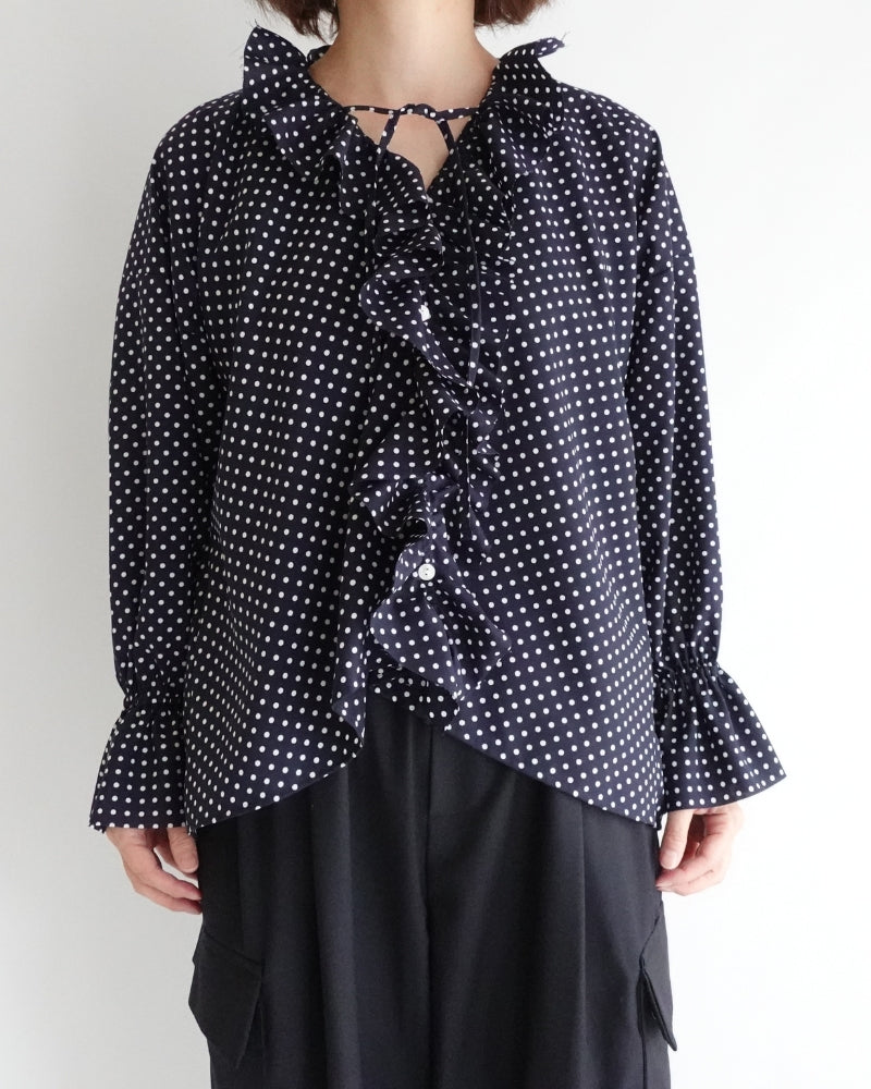 Dot Frill Blouse in Navy g761 | (g) - miel