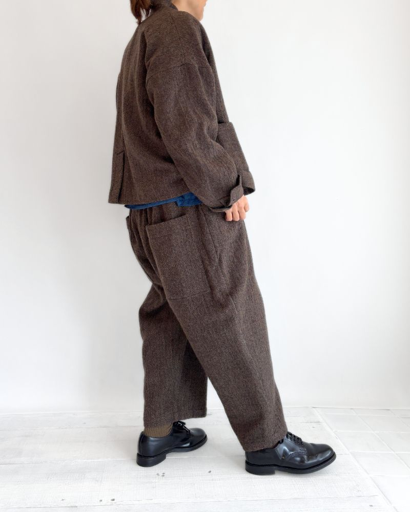 Wool Herringbone Pants in Brown