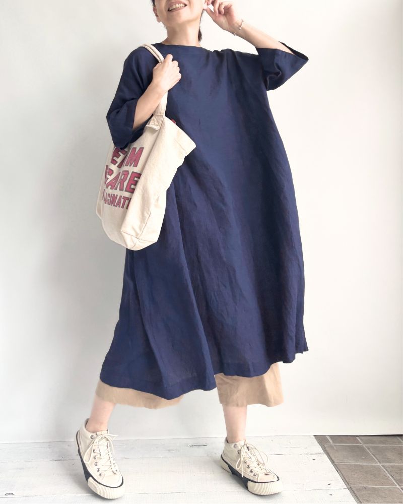 Box Pleated Dress in Indigo