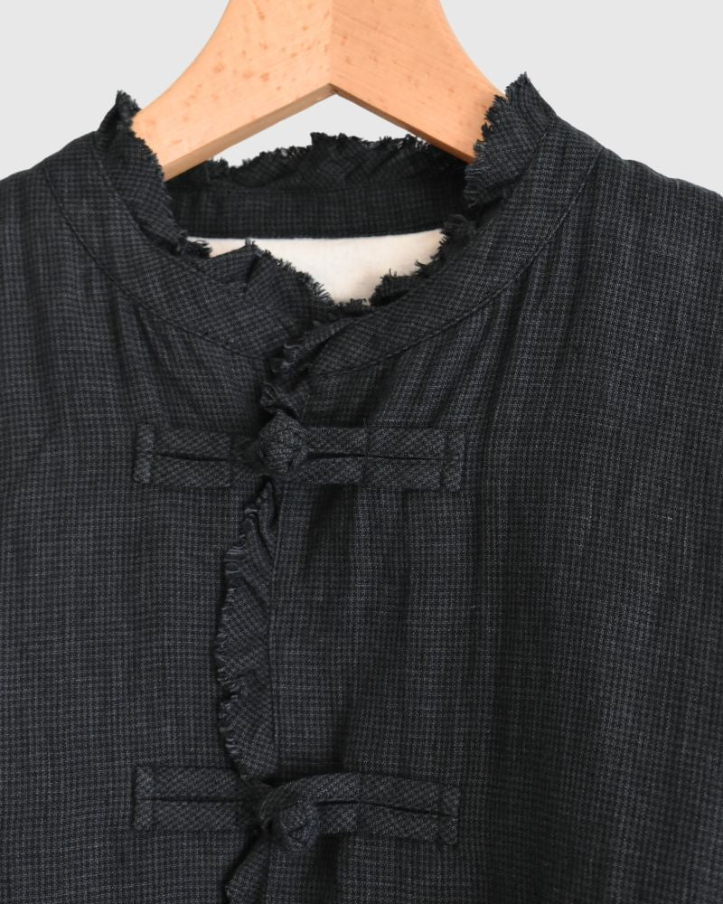 ANONYMOUS FRILL COLLAR CHINA JACKET in BlackBirdsEye