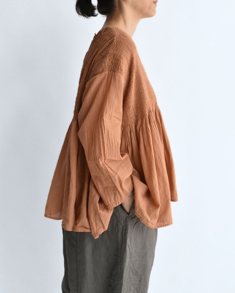 Crew-Neck 3/4 SL Shirt with Mini Pintuck in DarkOrange