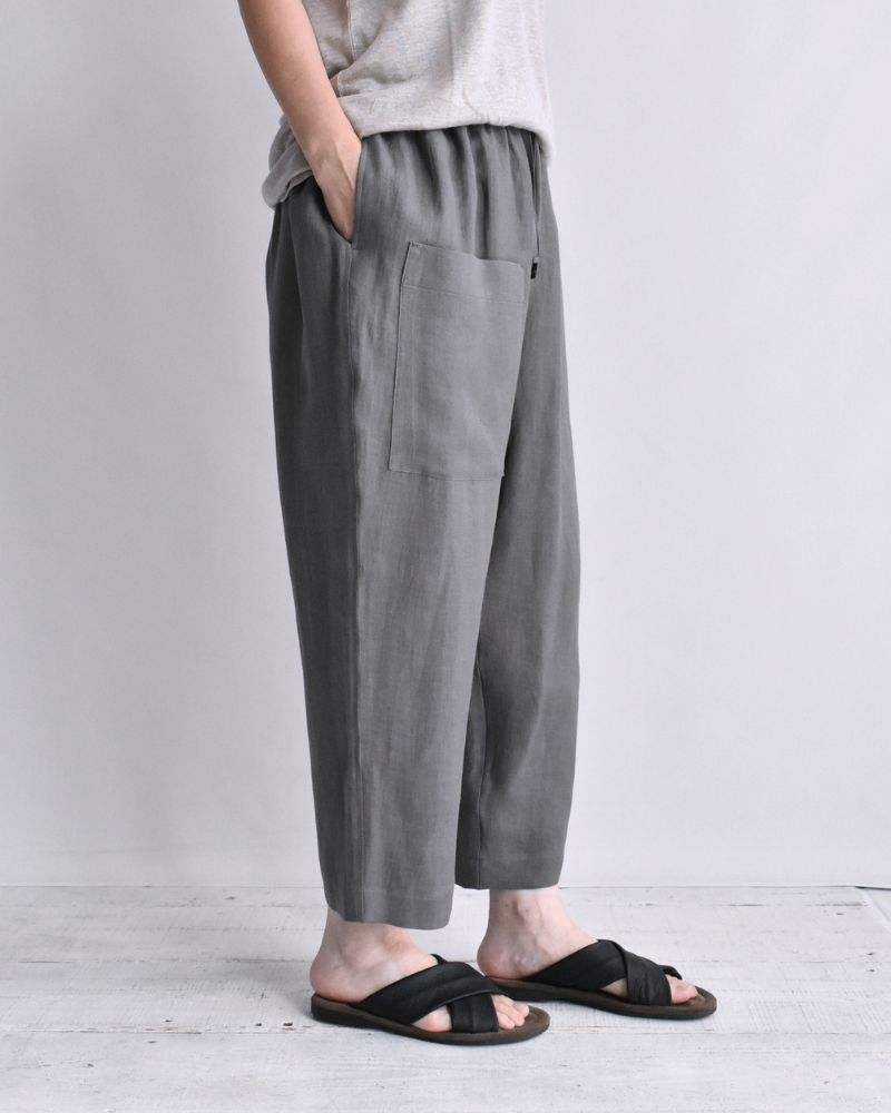 Asymmetric Pocket Baker Pants (LINEN) in DarkGray