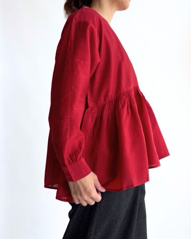 RAHASTHAN TUCK GATHERED PULLOVER in Red