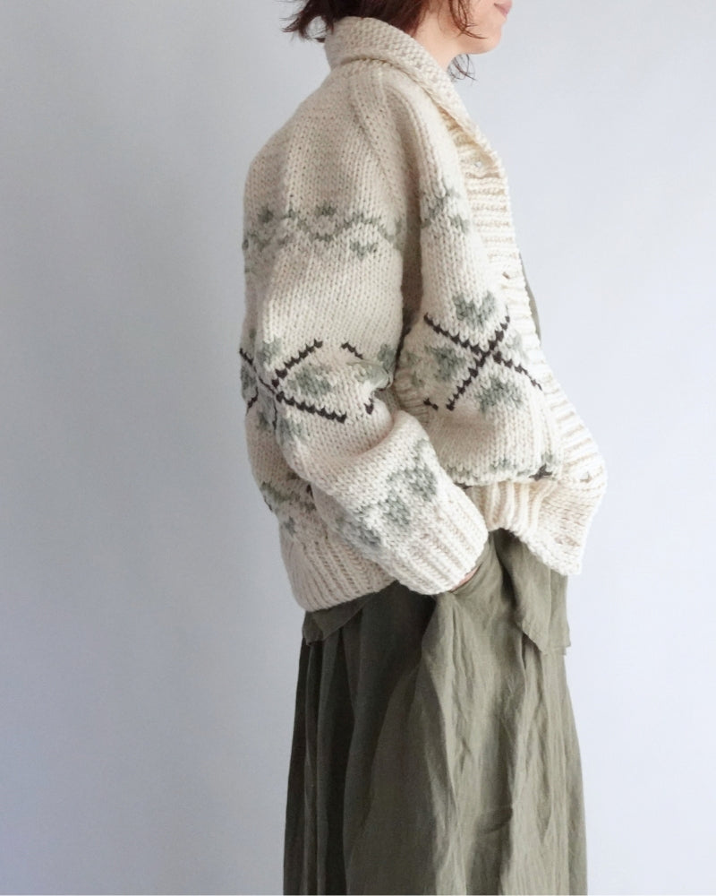 Wool Hand Knit Cardigan in White