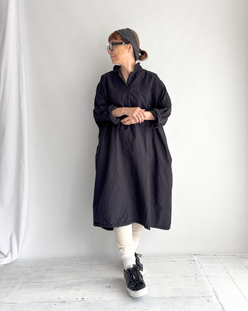 Cotton wide silhouette dress in NavyBlack