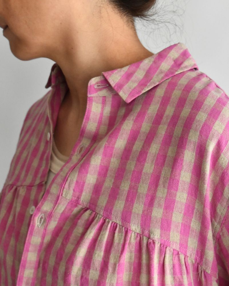 Linen Cotton Gingham Shirt in Pink/Natural