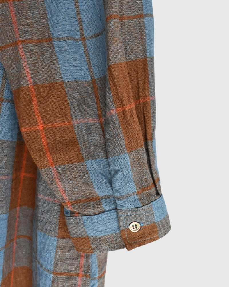Linen Cotton Check Dress in Blue