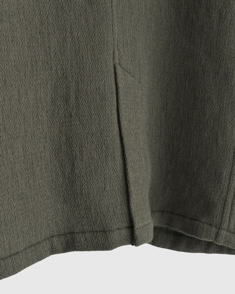 STAND COLLAR FLY FRONT JACKET in Olive