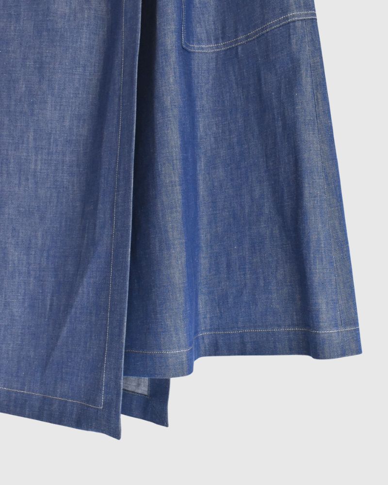 HEART-DENIM Asymmetrical Wrap Skirt in Blue