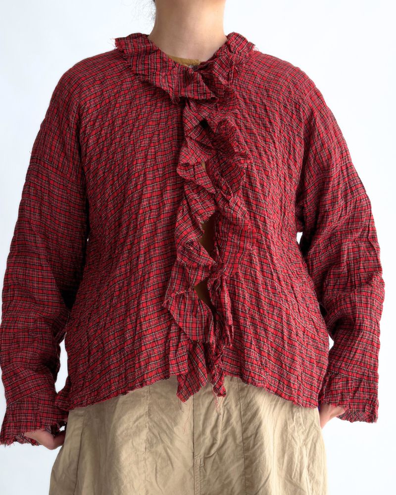 Check Frill Trim Blouse in AkaCheck