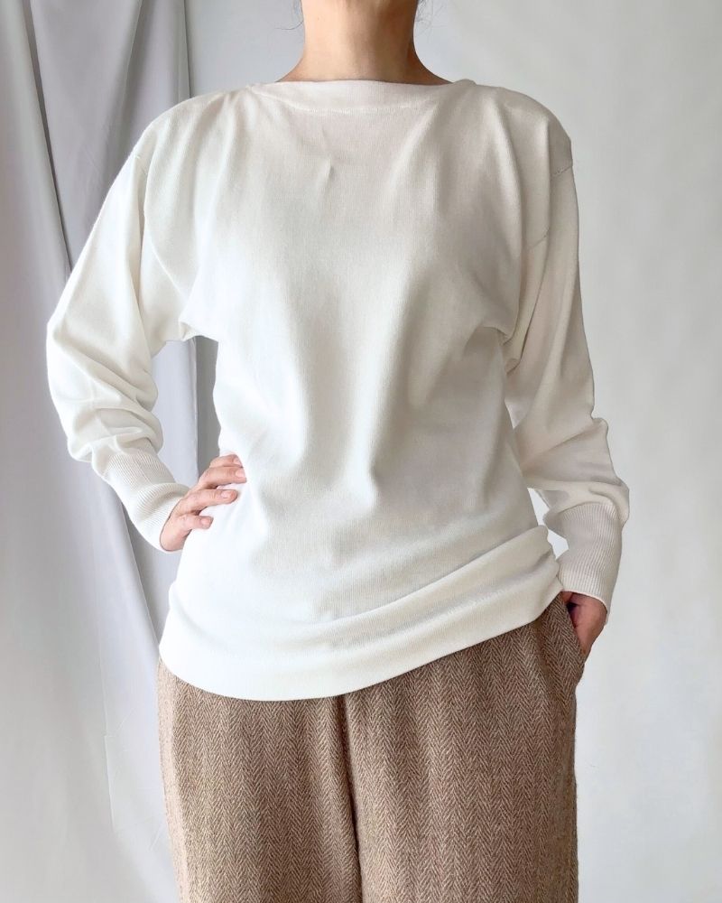 TRICOLOR BOAT NECK COTTON KNIT PULLOVER in White