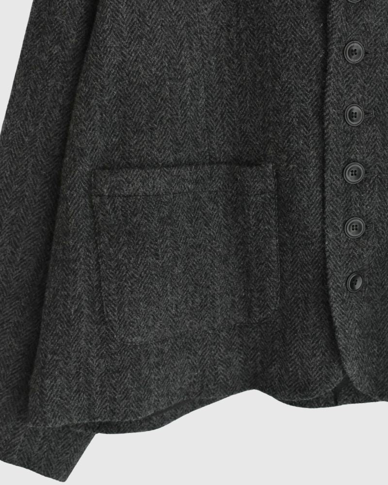 Wool Herringbone Wool Jacket in Black