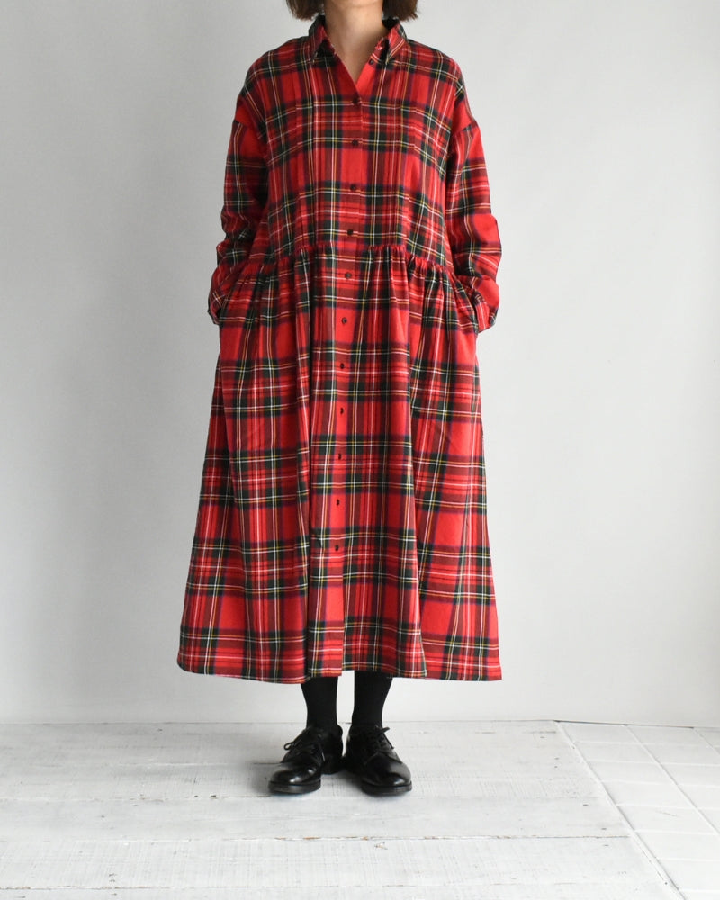 Indigo Tartan Foundation Shirt Dress in Red