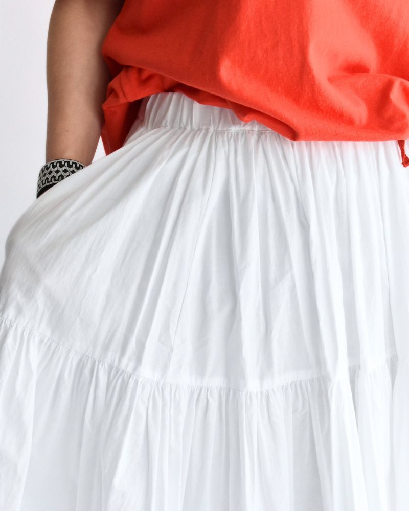 Tiered Gathered Cotton Skirt in White