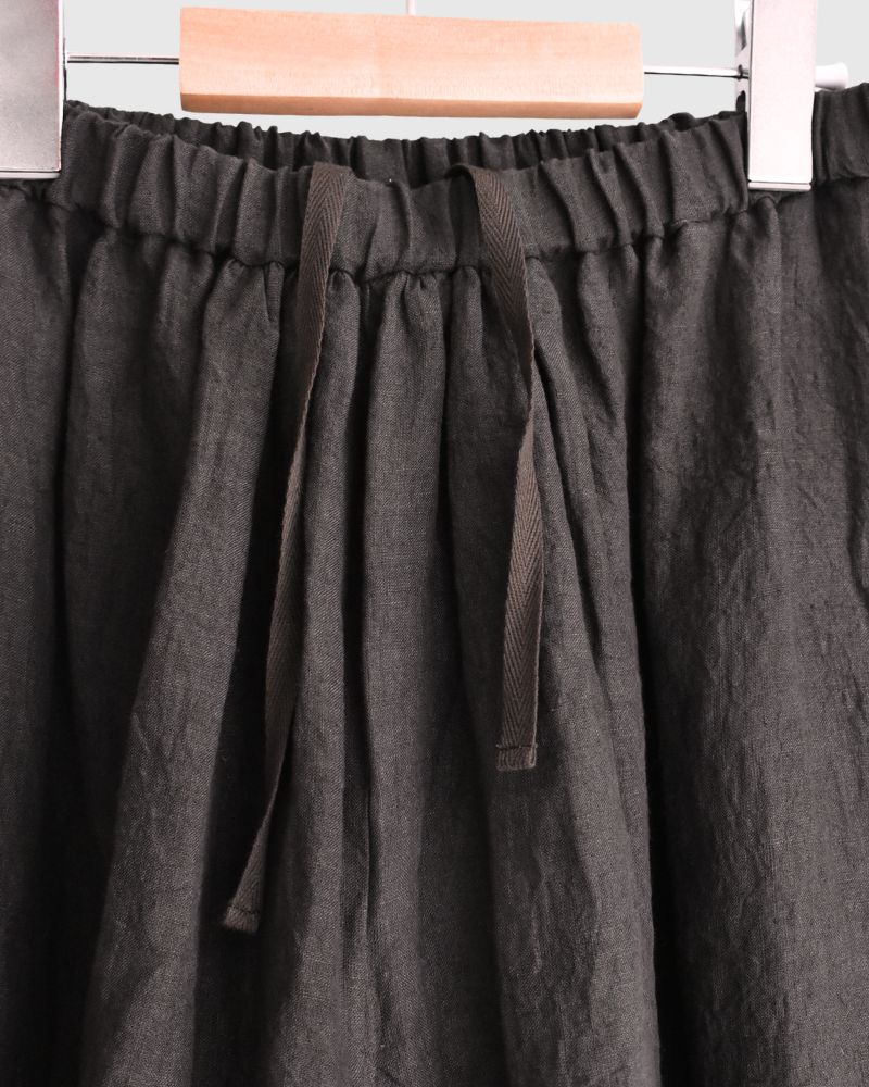 Wide Cocoon Gathered Pants (LINEN) in Brown