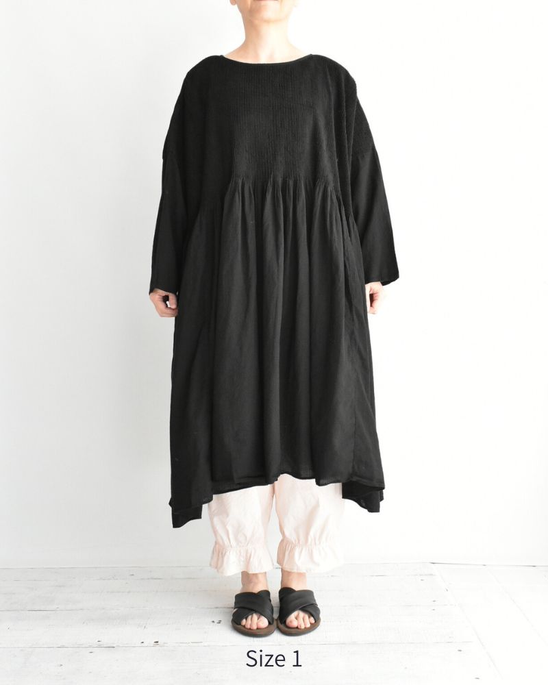 MINI PINTUCK PULLOVER DRESS in Black