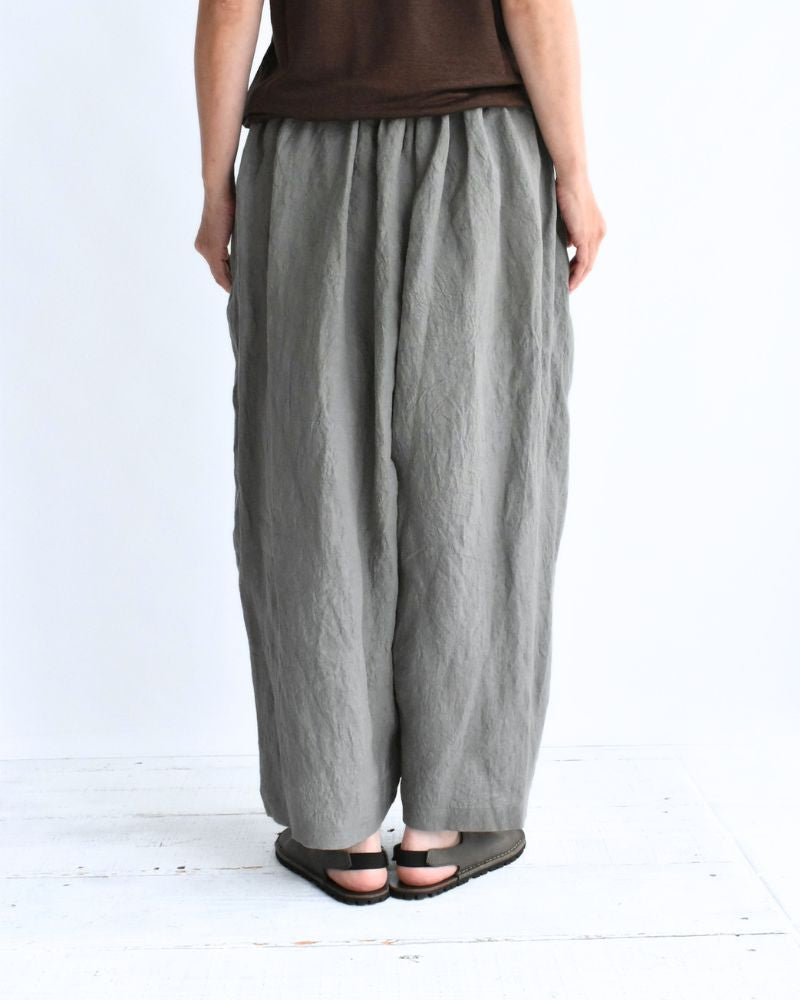 Wide Cocoon Gathered Pants (LINEN) in Gray