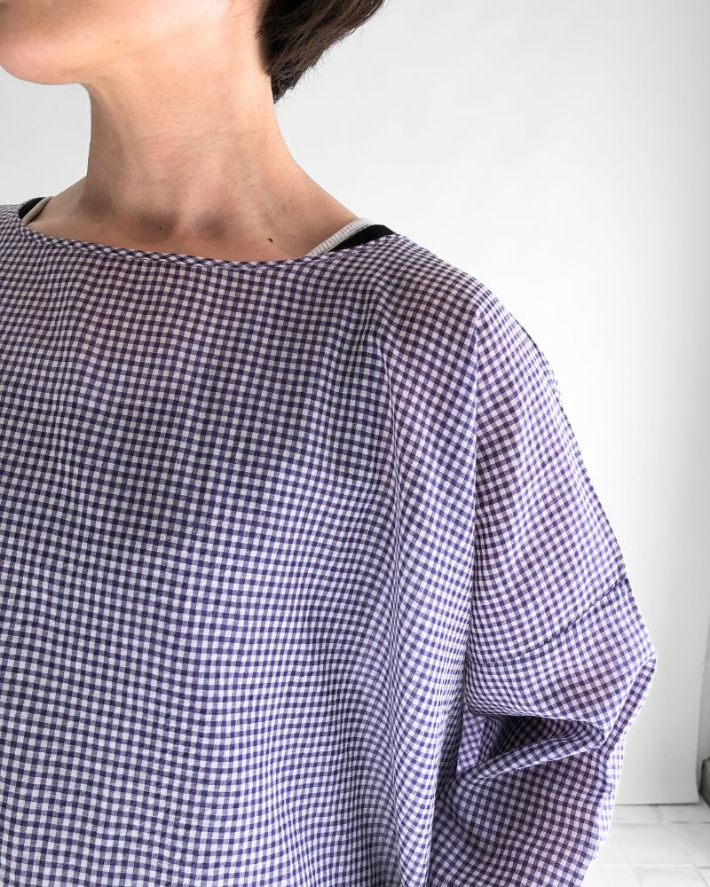 DROP SHOULDER SMOCK DRESS in OffWhite/Purple