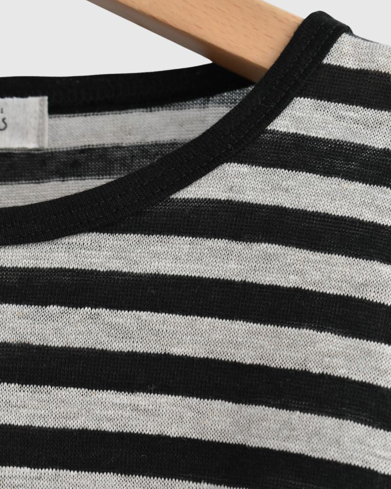 Linen Jersey Pullover in Natural/Black Border