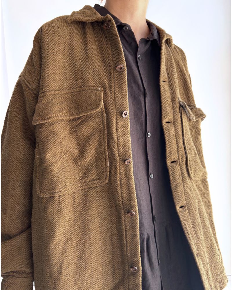 TEORI Cotton Herringbone Jacket in KhakiBrown