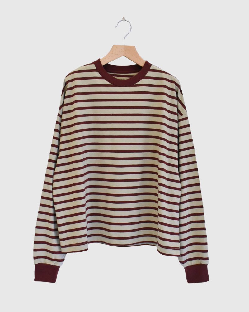 Taco Cotton Striped Long Sleeve T-Shirt Royal in Beige/Bordeaux