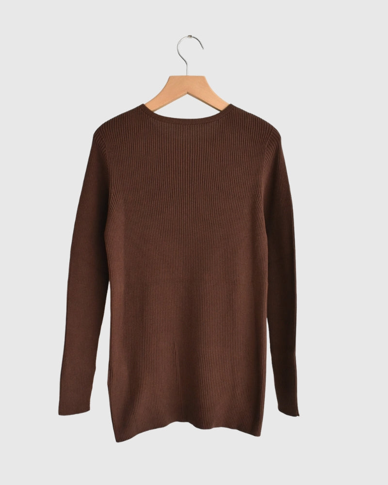 JAPAN WHOLEGARMENT Rib Knit Pullover in Brown