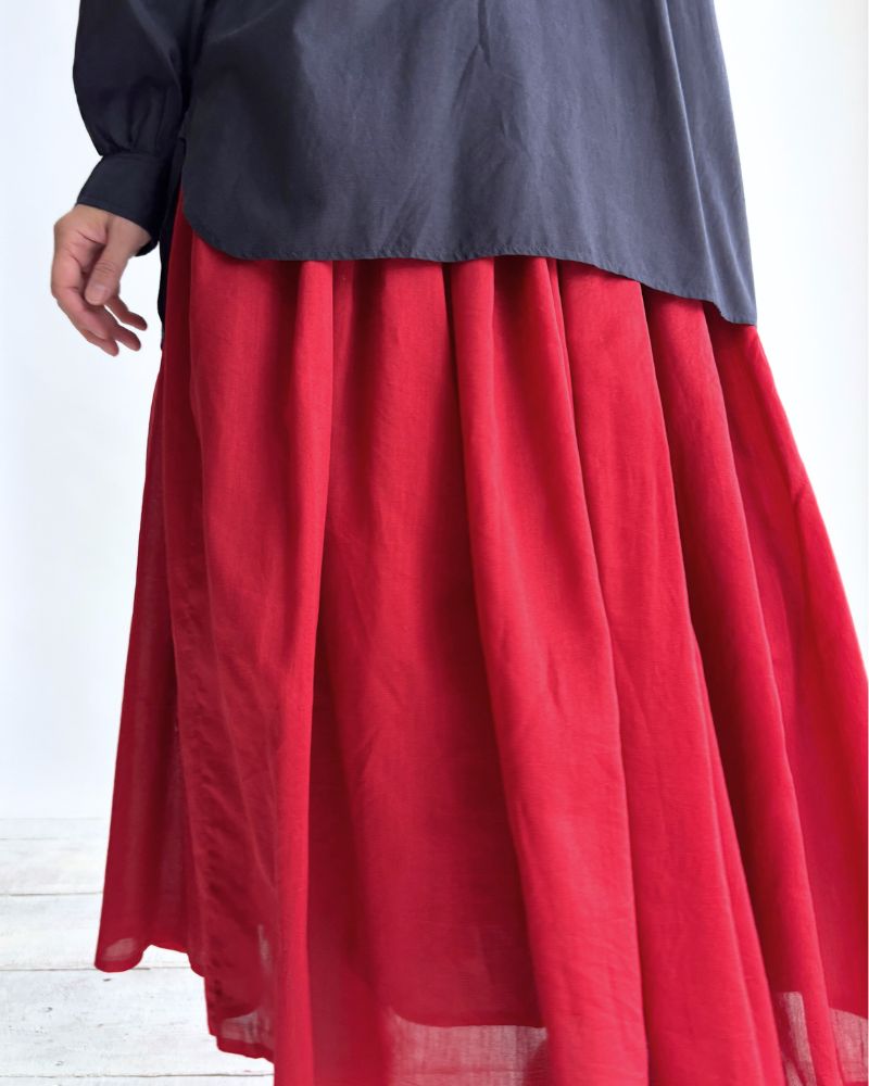 RAJASTHAN TUCK GATHERED SKIRT WITH LINING in Red
